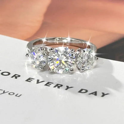 Anziw 8mm&6.5mm 4CTTW Round Moissanite Wedding Engagement Ring 14k Gold Filled Classic 3-Stones Promise Finger Jewelry for Women