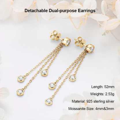 Anziw 925 Moissanite Star Tassel Drop Dangle Earrings for Women Real S925 Silver Studs Earrings Certified Fine Jewelry Gift Girl