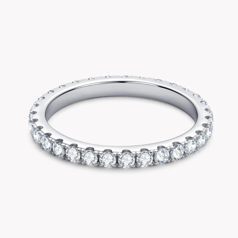 Anziw Classic Stackable Rings 925 Sterling Silver 2mm D Moissanite Eternity Band Wedding Engagement Ring for Women Fine Jewelry