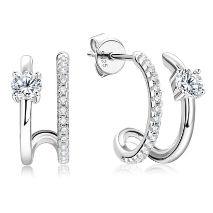Anziw NEW 4mm Moissanite Piercing Stud Ear Cuffs 925 Sterling Silver Double Side Hoop Earrings for Women Illusion Jewelry Gifts
