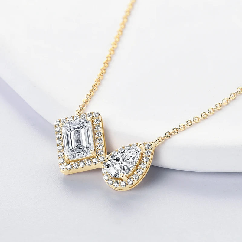 3CTW. 2ct Emerald Cut and Pear Cut D Moissanite Pendant Necklace for Women s925 Silver Certified Jewelry Party Birthday Gift