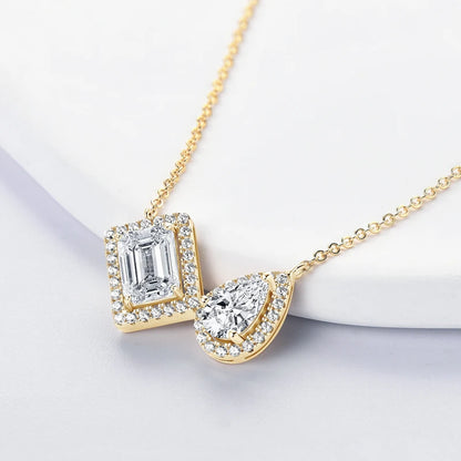 3CTW. 2ct Emerald Cut and Pear Cut D Moissanite Pendant Necklace for Women s925 Silver Certified Jewelry Party Birthday Gift