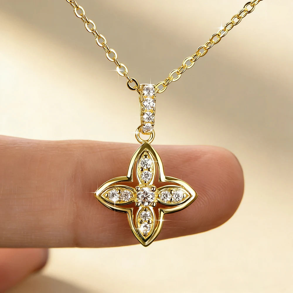 Anziw 14k Gold Filled Adjustable Necklace Moissanite Flower Pendant Gold Bonded Necklaces Collar for Women GRA Certified Jewelry