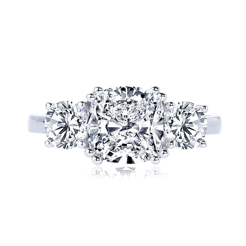 Anziw 3.5CT Three Stone Engagement Ring Band 925 Silver Sterling Cushion Cut Moissanite Wedding Ring Certified Jewelry For Women