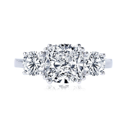 Anziw 3.5CT Three Stone Engagement Ring Band 925 Silver Sterling Cushion Cut Moissanite Wedding Ring Certified Jewelry For Women