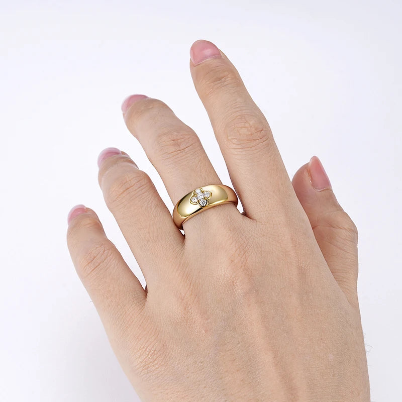 2025 Trendy Clover Flower Chunky Ring 925 Sterling Sliver D Moissanite Rings Finger Bands for Women S925 Charm Wedding Jewelry