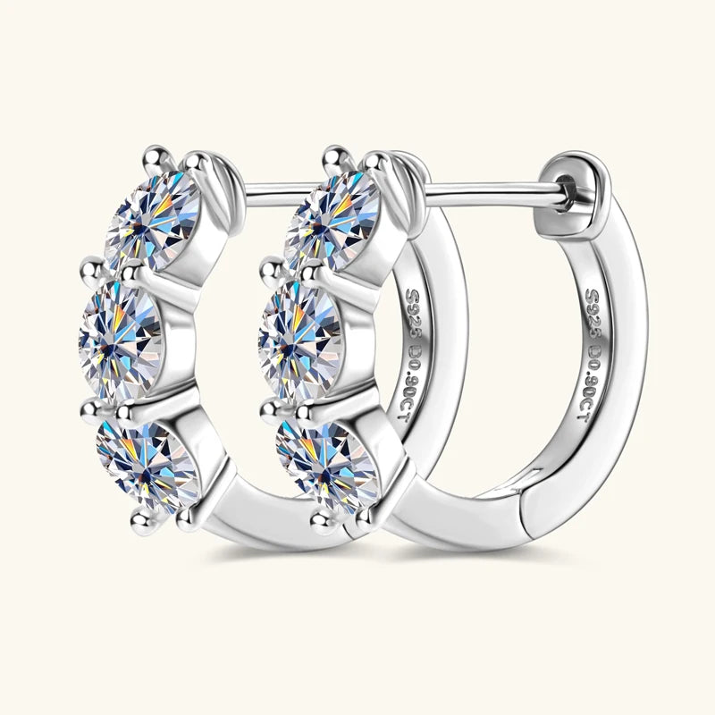 Sparking Small Hoops 4mm 3.5mm Three Stone Moissanite Earrings for Women and Men Real 925 Silver Jewelry Wedding Christmas Gift