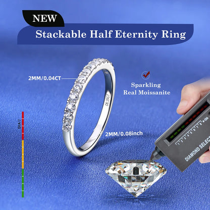Anziw Classic Stackable Rings 925 Sterling Silver 2mm D Moissanite Eternity Band Wedding Engagement Ring for Women Fine Jewelry