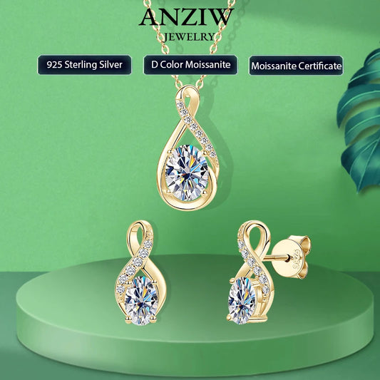 Oval Cut 3.0cttw D Moissanite Jewelry Set for Women 925 Silver 2ct Infinity Pendant Necklace 0.5ct Stud Earrings Sets 2025 Gifts