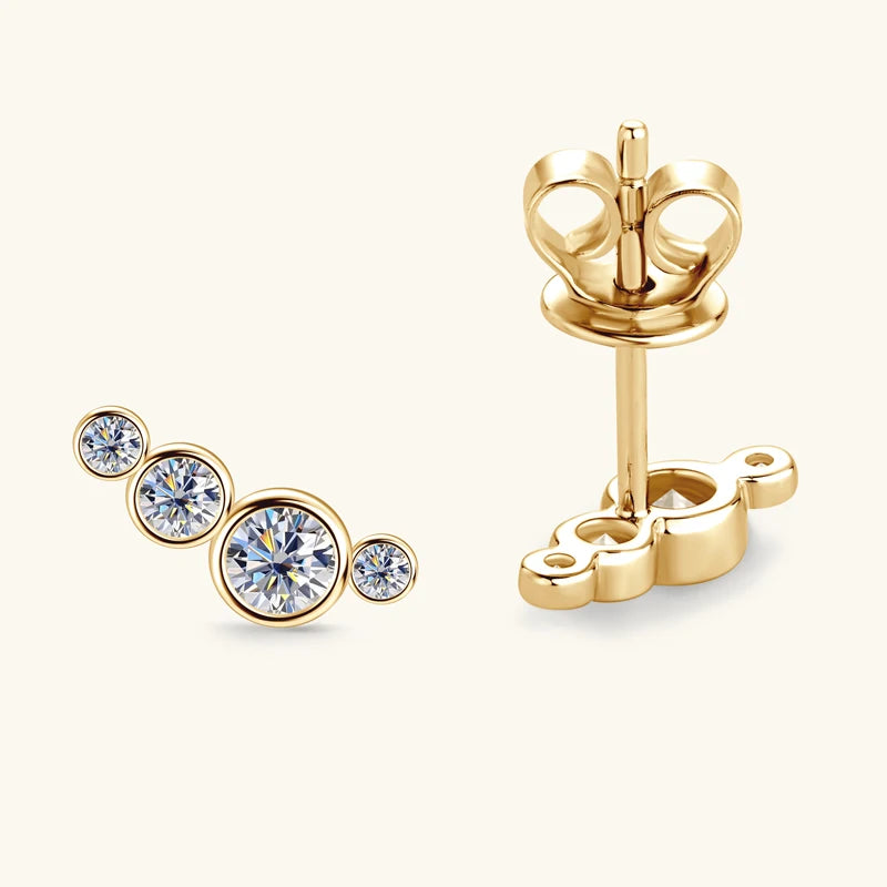 Anziw Earrings Climber with D0.43CT Bezel D Color Moissanite Piercing Studs 100% 925 Silver for Women Jewelry with Certificate
