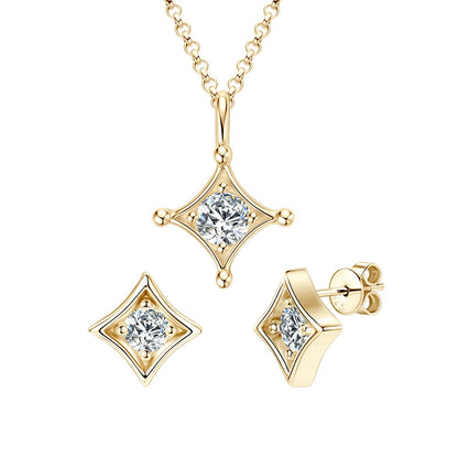 18K Gold Plated 925 Silver 5mm Round Moissanite Jewelry Set for Women Men Certified Star Pendant Necklace Stud Earrings Set Gift