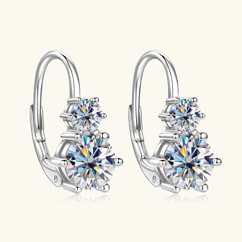 Anziw 2.60cttw. 6.5mm D Moissanite Drop Hoop Earrings for Women Real 925 Silver Two Stones Clip Earrings 2025 Trend Fine Jewelry