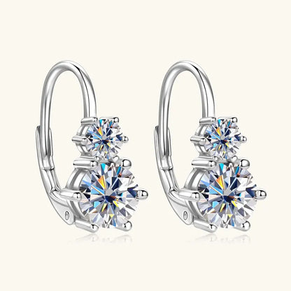 Anziw 2.60cttw. 6.5mm D Moissanite Drop Hoop Earrings for Women Real 925 Silver Two Stones Clip Earrings 2025 Trend Fine Jewelry