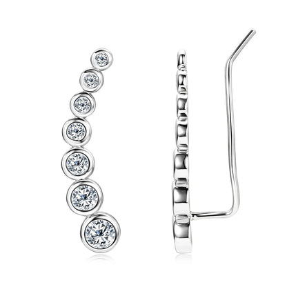 Anziw 1.52CTTW. Full Bezel Moissanite Earrings Climber Crawler 100% Real 925 Silver for Women with Certified Fine Jewelry Gifts
