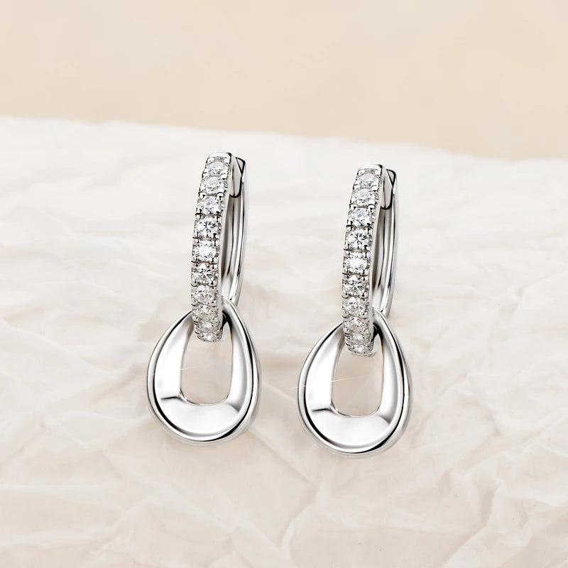 Anziw D Moissanite Hoops Earrings Silver 925 1.3mm Round Cut Certified Jewelry for Women Detachable Dangle Earring Gifts for her