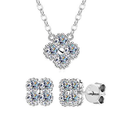 Anziw 3mm D Moissanite Jewelry Set Clover Flower Pendant Necklace Earrings Bracelet 3 in 1 Sets for Women 925 Silver Charm Gifts