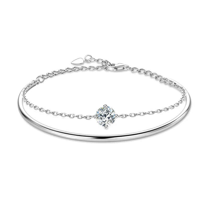 Anziw Double Layers 6.5mm D Color Moissanite Bracelet Bangle Cuff for Women 925 Silver Chain Bilayer Bracelets 2024 Jewelry Gift