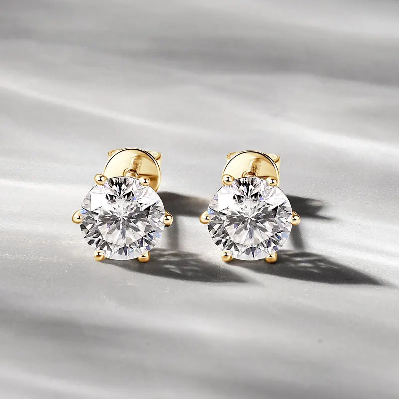 Anziw Real Gold 10K Stud Earrings Moissanite 1ct  6.5mm D Color Screw Back Six Claws Earrings for Women Men Classic Gold Jewelry