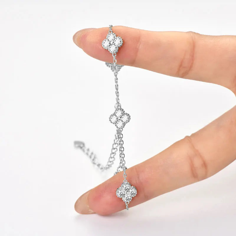 Anziw S925 0.8mm Moissanite Bracelet 24cm Stretch Adjustable Chain 925 Silver Circle Bracelet for Women Trendy Hand Jewelry Gift