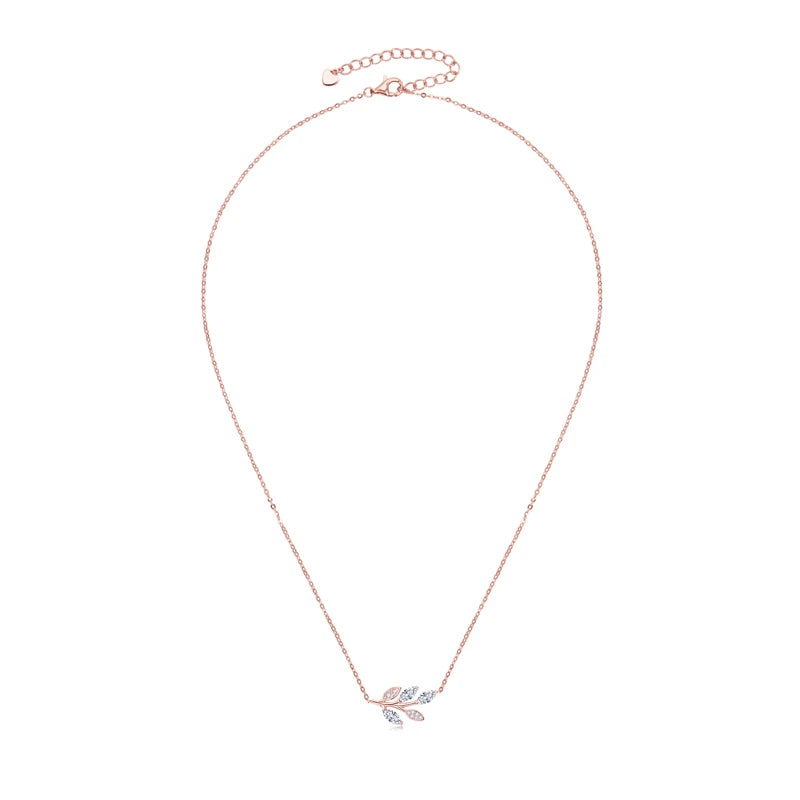 Anziw D0.90CT Marquise Cut Moissanite Leaf Pendant Necklace for Women Adjustable Chain 925 Sterling Silver Lab Diamond 40+5cm