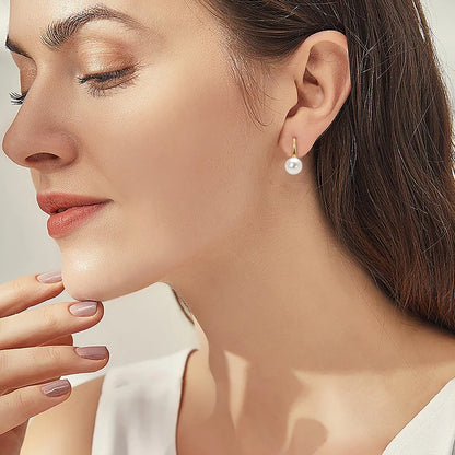 Anziw Elegant Pearl Drop Earrings 8-8.5mm Natural Freshwater Pearl Hook Earrings For Women Classic Wedding Jewel 14K Gold Fille