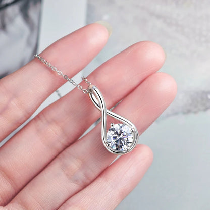 18K Gold Plated Solitaire Round 8mm 2ct Moissanite Infinity Pendant Necklace 925 Sterling Silver Women Teardrop D Color Diamond