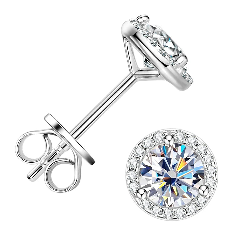 6.5mm 2CTW. D Moissanite Square Stud Earrings for Women Men S925 Silver Earrings Classic 1.0carat Certified Lab Diamond Jewelry