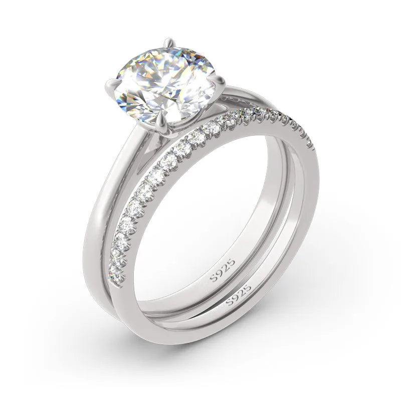 ANZIW 2 Carat All Moissanite Ring Bridal Sets Silver 925 Solitaire Engagement Wedding Rings & Stackable Eternity Bands for Women