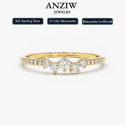 Anziw Delicate Moissanite Ring Real 925 Silver for Women Dainty Thin Finger Ring Wedding Engagement Jewelry Fashion Accessories