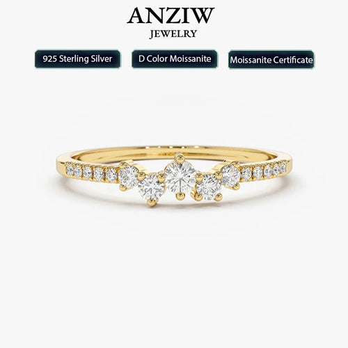 Anziw Delicate Moissanite Ring Real 925 Silver for Women Dainty Thin Finger Ring Wedding Engagement Jewelry Fashion Accessories