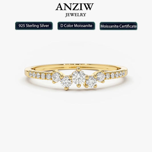 Anziw Delicate Moissanite Ring Real 925 Silver for Women Dainty Thin Finger Ring Wedding Engagement Jewelry Fashion Accessories