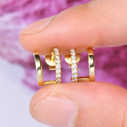 Anziw NEW 4mm Moissanite Piercing Stud Ear Cuffs 925 Sterling Silver Double Side Hoop Earrings for Women Illusion Jewelry Gifts