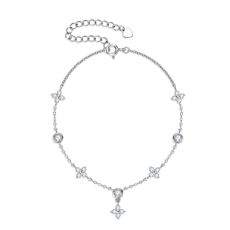 Anziw Silver 925 Four Leaf Clover Bracelet Certified D Color Moissanite Bracelets Gold Plated Charm for Women Lucky Jewelry Gift