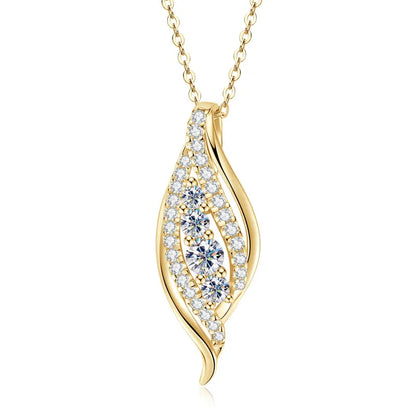 Anziw 2025 Luxury Moissanite Pendant Necklaces for Women  925 Silver Leaf Shape Waterdrop Necklaces Adjustable Chain Jewel Gifts