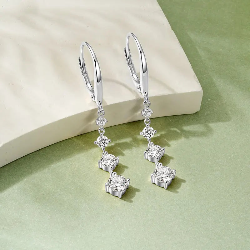 Anziw 42mm Long Dangle D Moissanite Drop Earrings for Women 925 Sterling Silver Hoop Clip Earrings Wedding Fine Jewelry Gift
