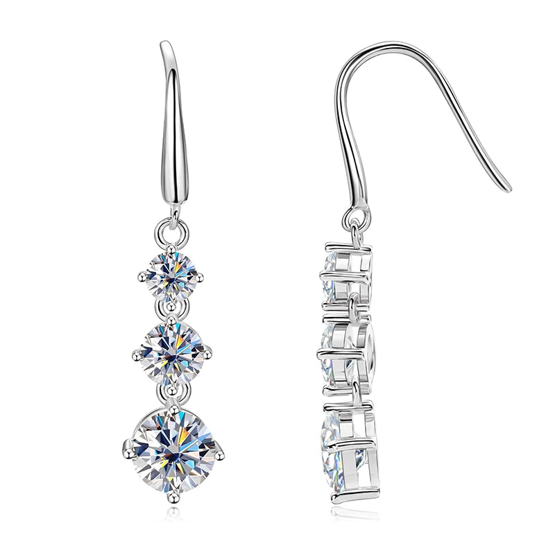 Anziw 3.60CTTW. D VVS1 Moissanite Drop Hook Earrings for Women 925 Silver Sparking Lad Diamond Dangle Earrings Wedding Jewelry