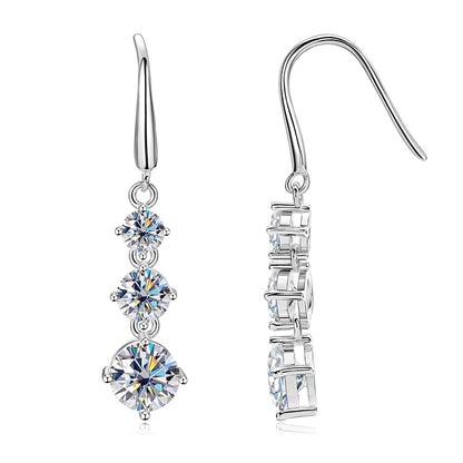 Anziw 3.60CTTW. D VVS1 Moissanite Drop Hook Earrings for Women 925 Silver Sparking Lad Diamond Dangle Earrings Wedding Jewelry