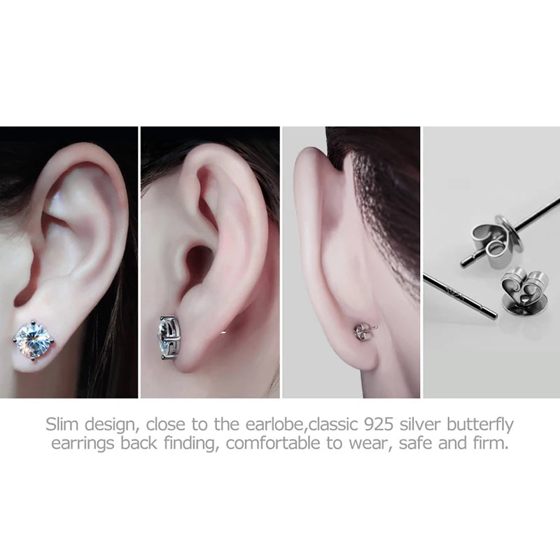 Anziw 2023 Trendy Stud Earrings for Women 100% 3-11mm 0.1-5.0ct D Color Moissanite 925 Sterling Silver Sparkling Wedding Jewelry