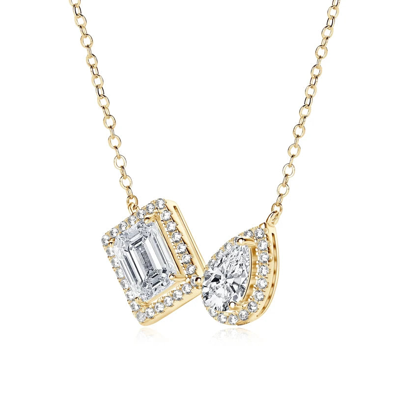 3CTW. 2ct Emerald Cut and Pear Cut D Moissanite Pendant Necklace for Women s925 Silver Certified Jewelry Party Birthday Gift