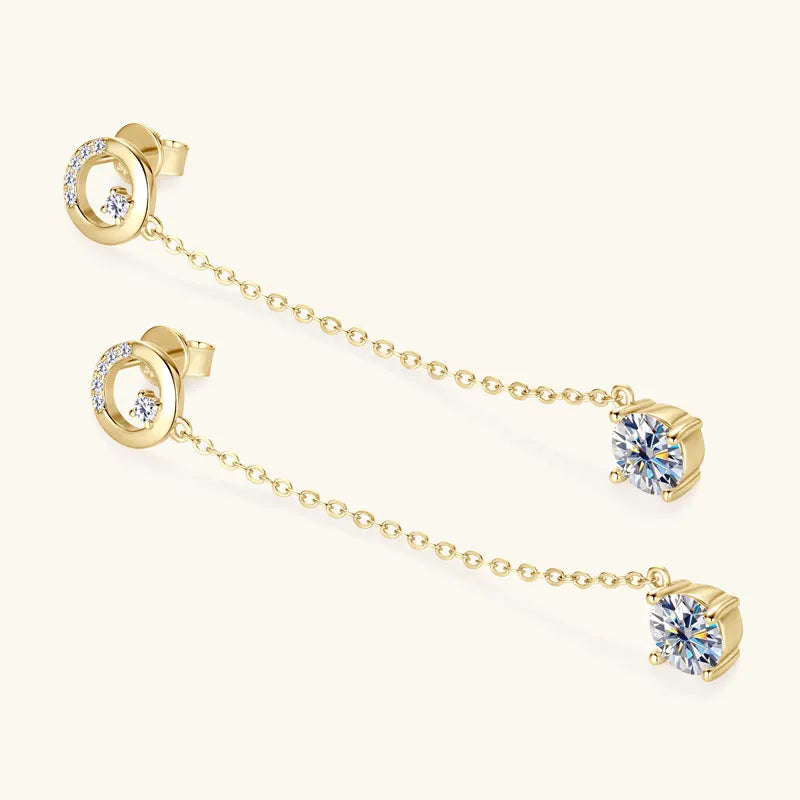 Anziw 6.5mm 1.0ct D Moissanite Drop Earrings for Women 925 Silver Circle Stud Long Chain Dangle Earrings Certified Jewelry Gifts