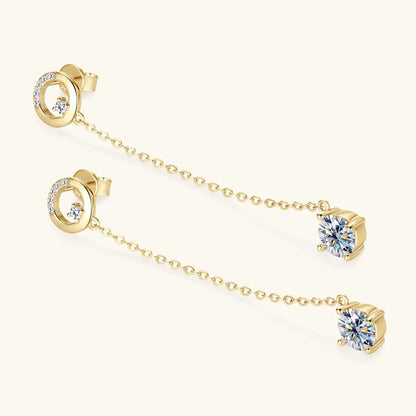 Anziw 6.5mm 1.0ct D Moissanite Drop Earrings for Women 925 Silver Circle Stud Long Chain Dangle Earrings Certified Jewelry Gifts