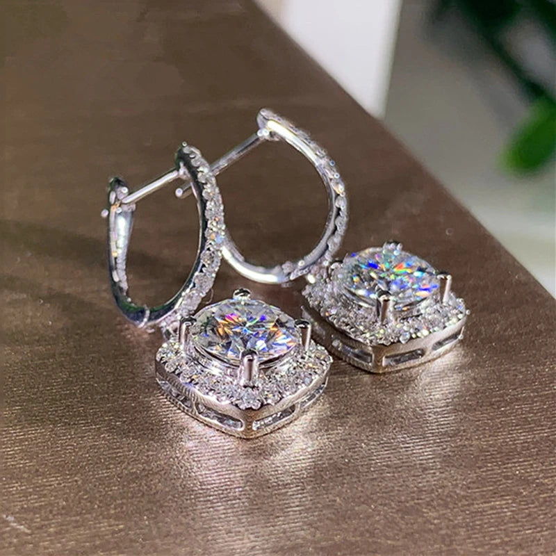 Women's Silver Earrings 2023 Trendy VVS1 Moissanite Hoop Earrings Drop Halo Earrings 925 Sterling Silver Certified Girls Jewelry