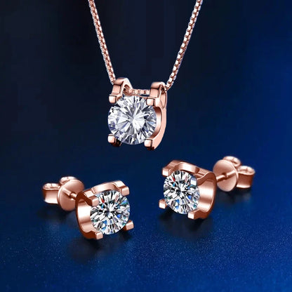 Original 925 Silver Certified 0.5CT D Color Moissanite Jewelry Set Solitaire Pendant Necklace Stud Earrings for Women Gifts S925