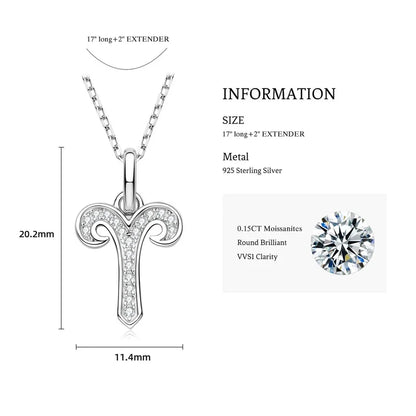 925 Sterling Silver Zodiac Sign 12 Constellation Pendant Micro-Set 1mm Moissanite Necklace Charm For Women Jewelry Birthday Gift