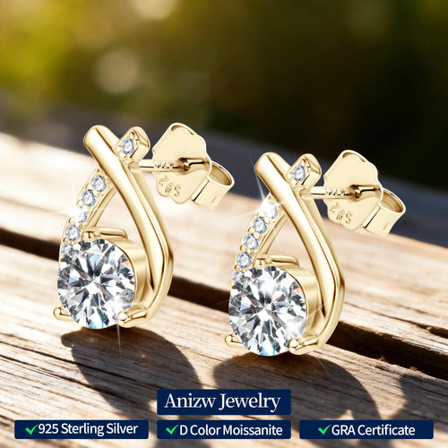 Anziw S925 5MM 0.5CT D Round Moissanite Cross Stud Earrings Real 925 Sterling Silver for Women Sparking Lab Diamond Fine Jewelry