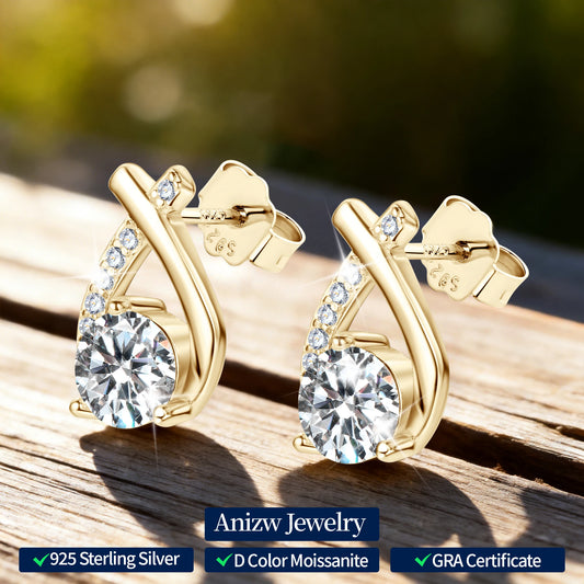 Anziw S925 5MM 0.5CT D Round Moissanite Cross Stud Earrings Real 925 Sterling Silver for Women Sparking Lab Diamond Fine Jewelry
