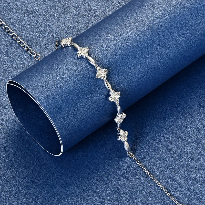 Anizw 2024 New Trendy 925 Silver 18k Gold Plated Flower Bracelet Moissanite 2mm D Color Chain Bracelet for Women Wedding Jewelry