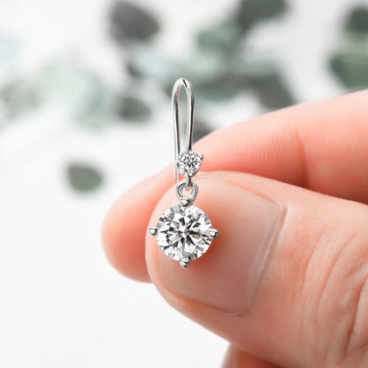 Anziw Hook Earrings Real 925 Silver 6.5mm 1ct Round Moissanite Drop Dangle Earring Certified Wedding Jewelry for Women Gift