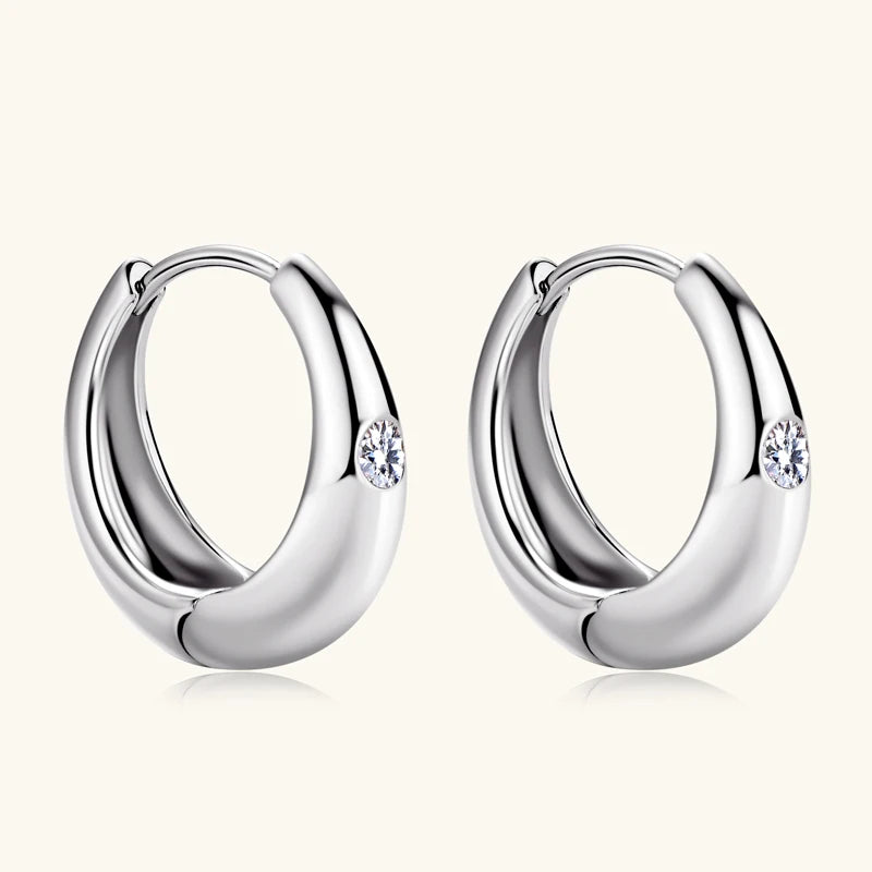 Anziw Chunky Hoops 2.5mm D Color Moissanite Thick Huggie Earring Gold Plated 925 Silver Piercing Earrings for Women Jewelry Gift
