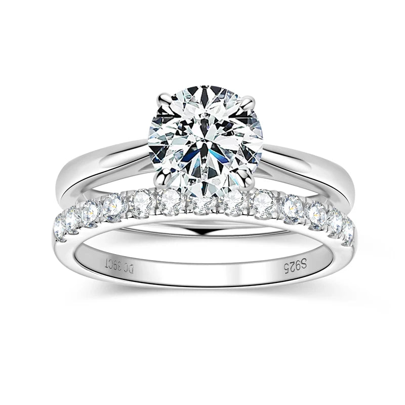 ANZIW 8mm 2.0ct Moissanite Wedding Ring Set Solitaire Diamond Engagement Ring Band for Women Full Eternity Band Girls 925 Silver